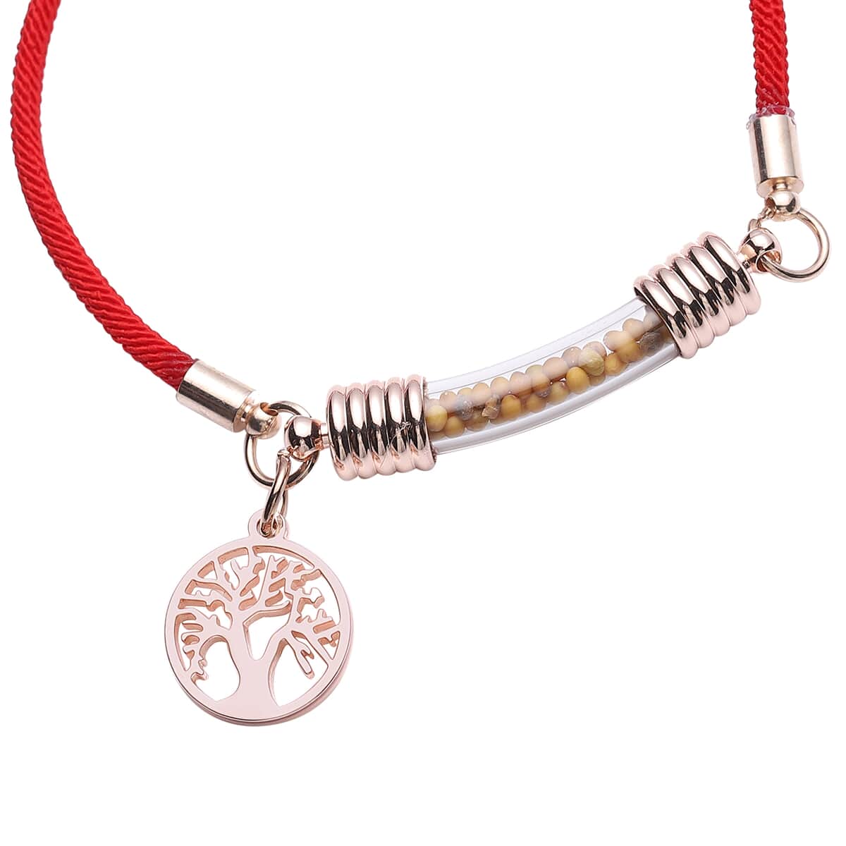 Tree of Life Milan Rope Bracelet with Glass Tube in Rosetone and ION Plated Rose Gold Stainless Steel (7.50 In) image number 3
