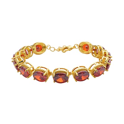 Simulated Red Diamond Link Bracelet in Goldtone (7.0-8.0In)