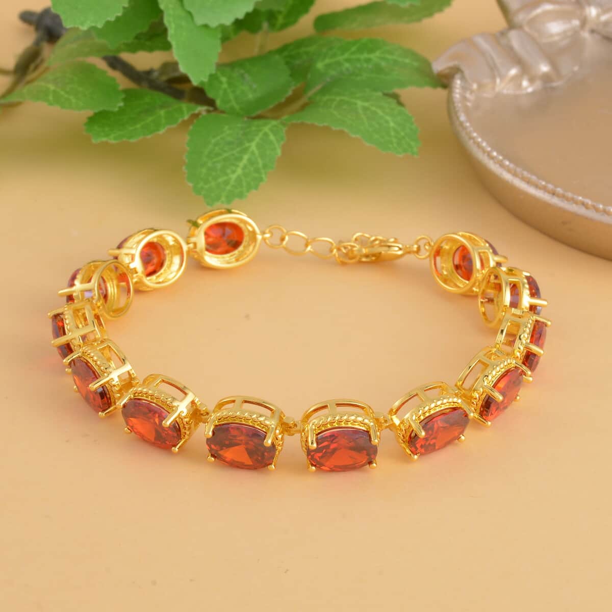 Simulated Red Diamond Link Bracelet in Goldtone (7.0-8.0In) 5.10 ctw image number 1