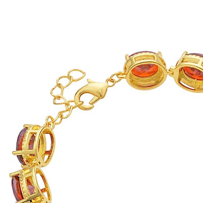 Simulated Red Diamond Link Bracelet in Goldtone (7.0-8.0In)