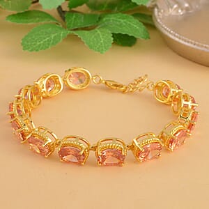 Simulated Champagne Diamond Link Bracelet in Goldtone (7.0-8.0In)