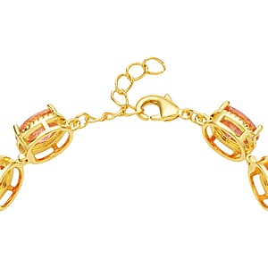Simulated Champagne Diamond Link Bracelet in Goldtone (7.0-8.0In)