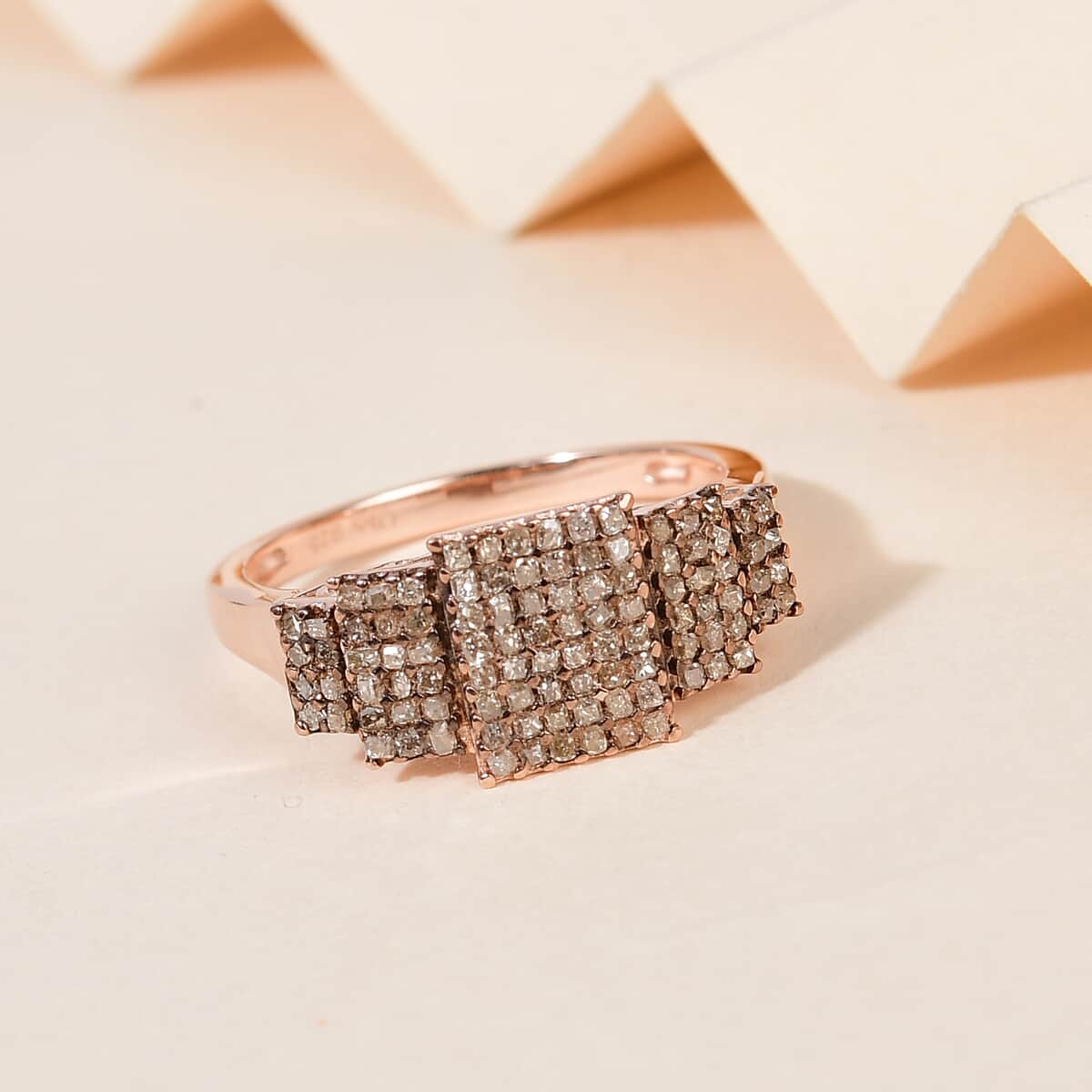 Natural Champagne Diamond Cluster Ring in Vermeil Rose Gold Over Sterling Silver 0.75 ctw image number 1