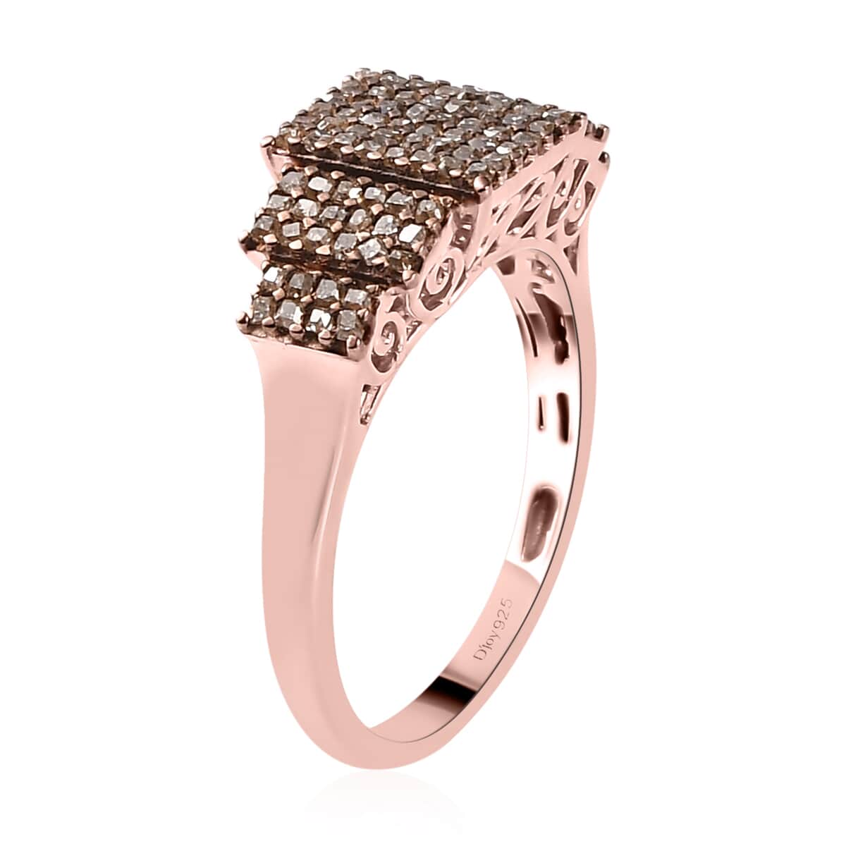 Natural Champagne Diamond Cluster Ring in Vermeil Rose Gold Over Sterling Silver 0.75 ctw image number 3