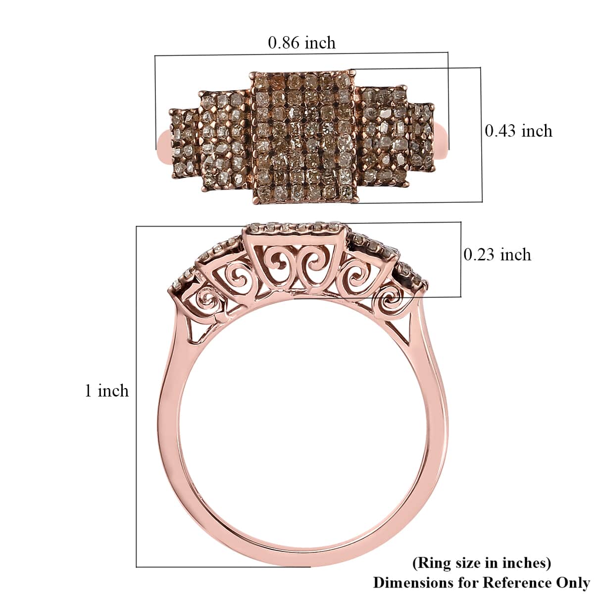 Natural Champagne Diamond Cluster Ring in Vermeil Rose Gold Over Sterling Silver 0.75 ctw image number 5