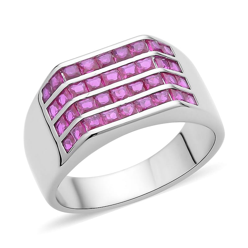 Simulated Ruby Color Diamond Men's Ring in Silvertone (Size 10.0) 2.50 ctw