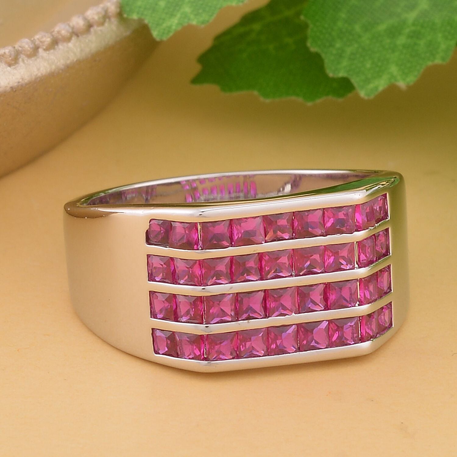 Simulated Ruby Color Diamond Men's Ring in Silvertone (Size 10.0) 2.50 ctw
