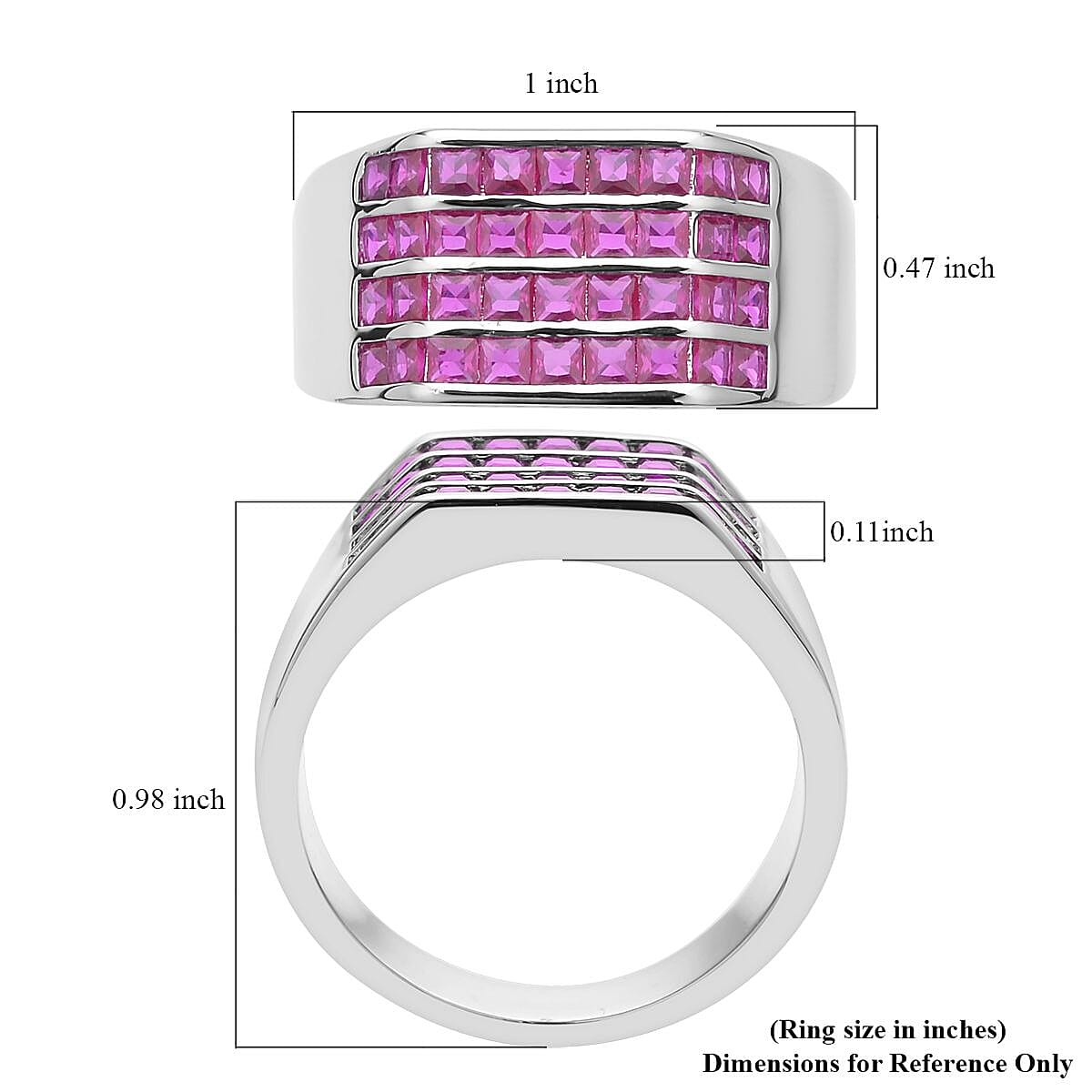 Simulated Ruby Color Diamond Men's Ring in Silvertone (Size 10.0) 2.50 ctw