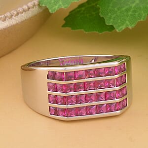 Simulated Ruby Color Diamond Men's Ring in Silvertone (Size 12.0) 2.50 ctw