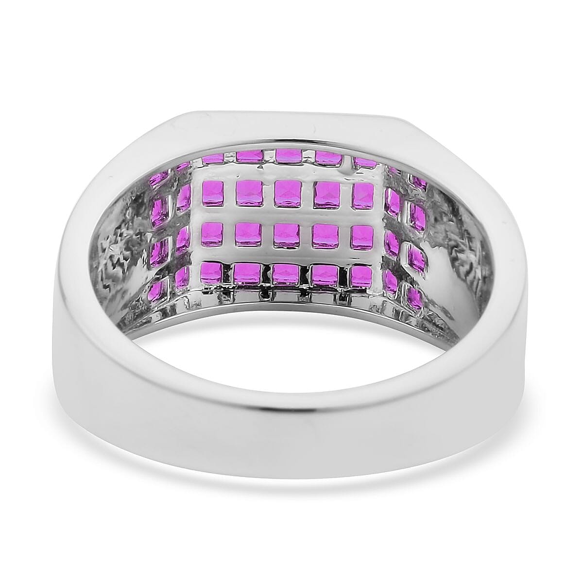 Simulated Ruby Color Diamond Men's Ring in Silvertone (Size 12.0) 2.50 ctw image number 4
