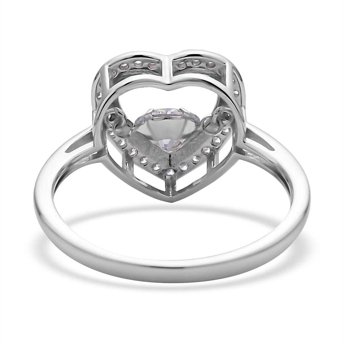 Simulated Diamond Heart Shape Dancing Ring in Rhodium Over Sterling Silver (Size 10.0) 1.00 ctw image number 4