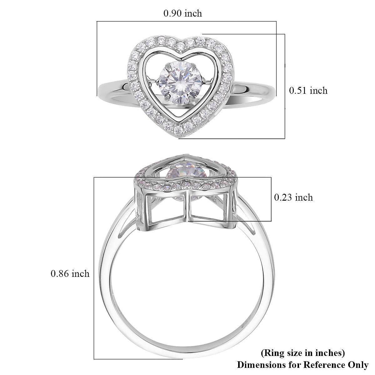 Simulated Diamond Heart Shape Dancing Ring in Rhodium Over Sterling Silver (Size 10.0) 1.00 ctw image number 5