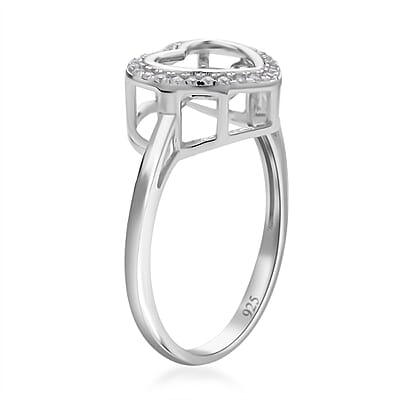 Simulated Diamond Heart Shape Dancing Ring in Rhodium Over Sterling Silver (Size 5.0) 1.00 ctw