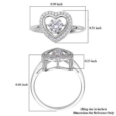 Simulated Diamond Heart Shape Dancing Ring in Rhodium Over Sterling Silver (Size 5.0) 1.00 ctw