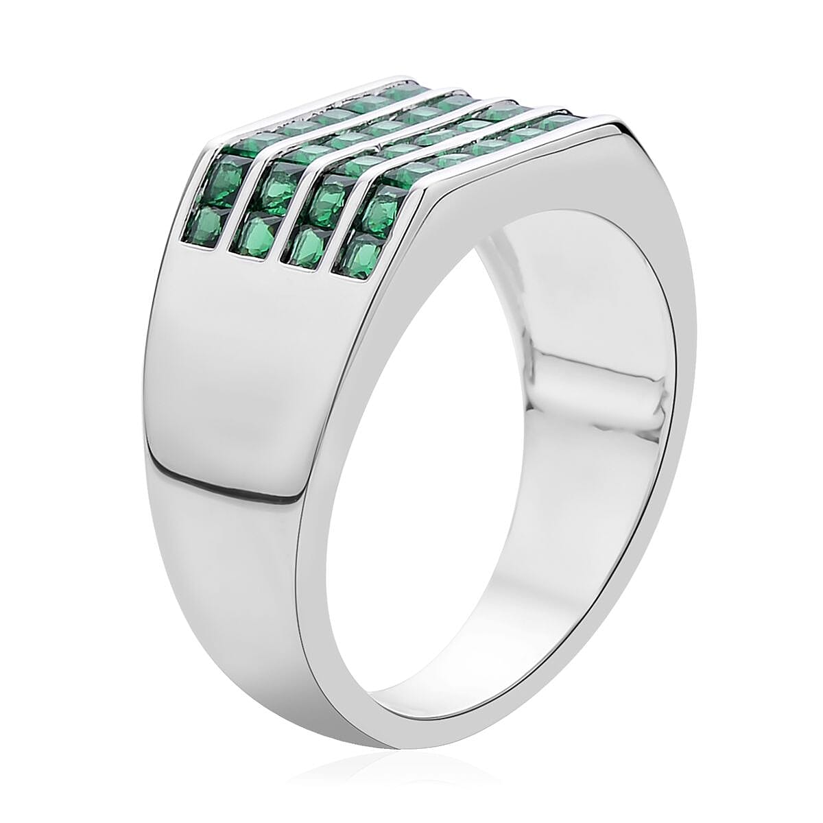 Simulated Green Diamond Men's Ring in Silvertone (Size 9.0) 2.50 ctw image number 3