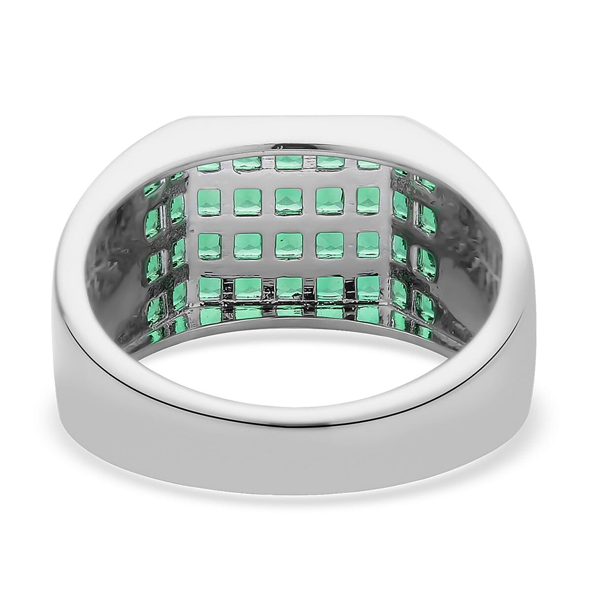 Simulated Green Diamond Men's Ring in Silvertone (Size 9.0) 2.50 ctw image number 4
