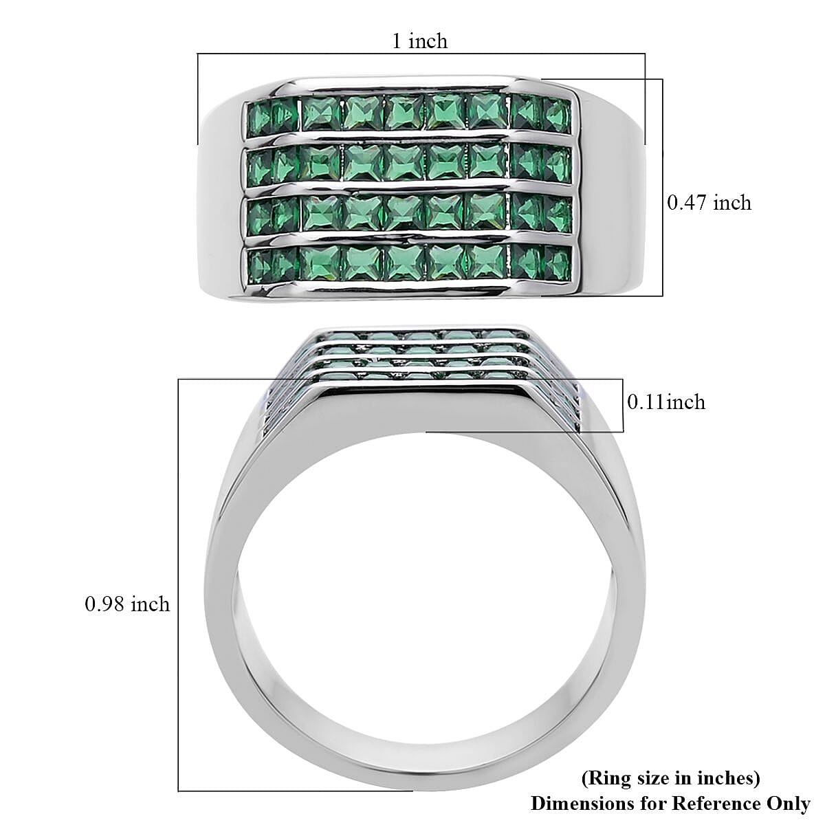 Simulated Green Diamond Men's Ring in Silvertone (Size 9.0) 2.50 ctw image number 5
