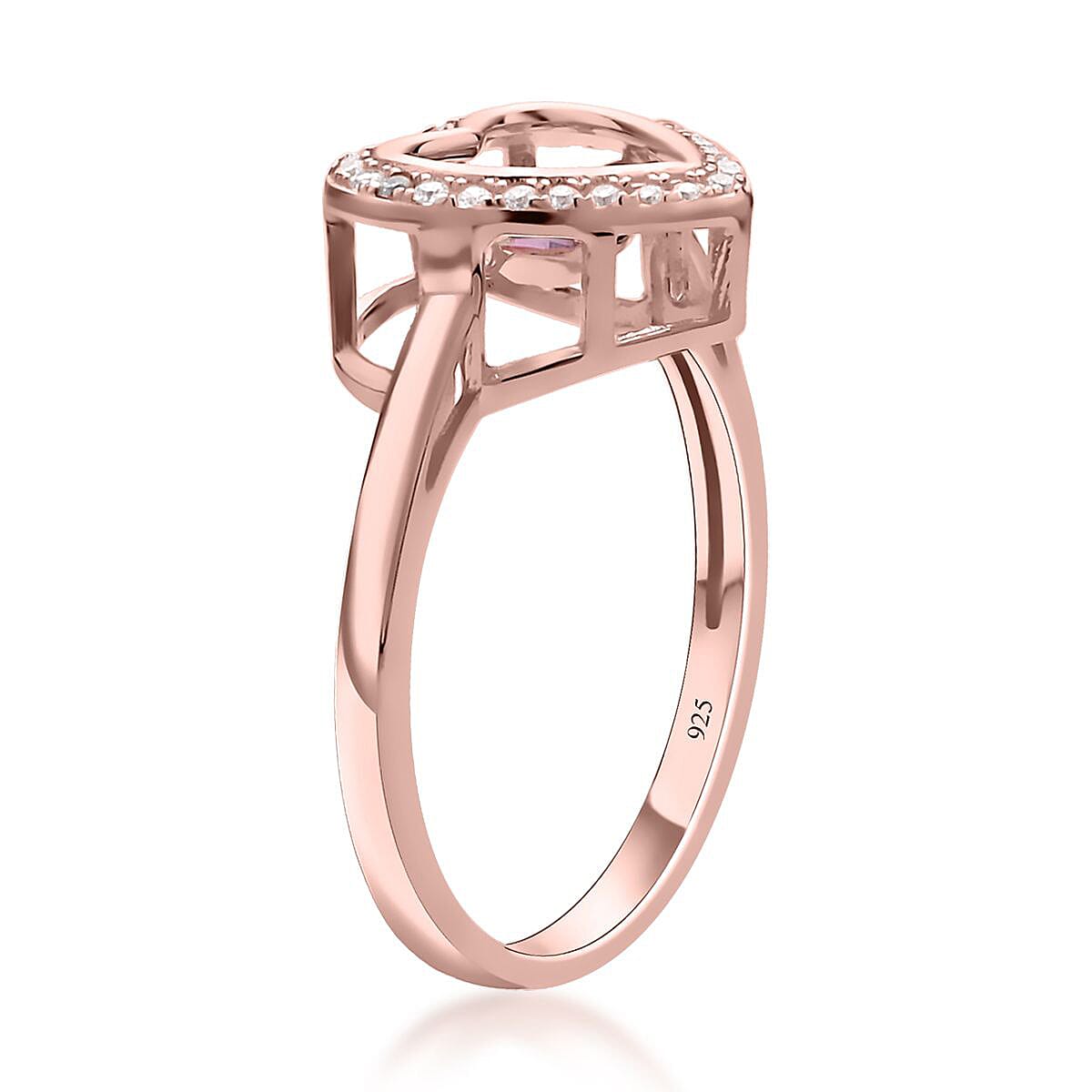 Simulated Pink and White Diamond Heart Shape Dancing Ring in 14K Rose Gold Over Sterling Silver (Size 7.0) 1.00 ctw image number 3