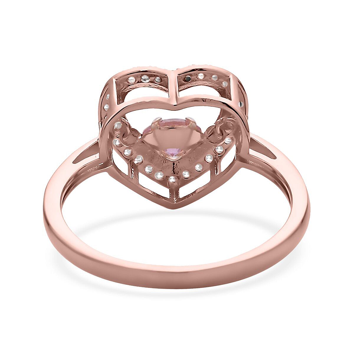 Simulated Pink and White Diamond Heart Shape Dancing Ring in 14K Rose Gold Over Sterling Silver (Size 7.0) 1.00 ctw image number 4