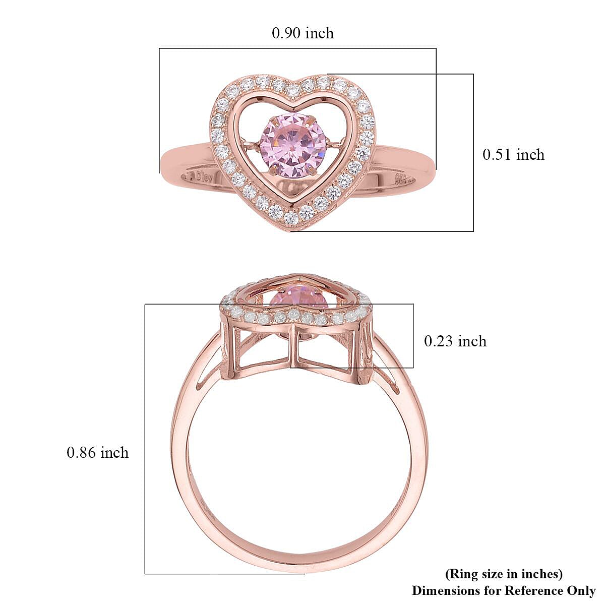 Simulated Pink and White Diamond Heart Shape Dancing Ring in 14K Rose Gold Over Sterling Silver (Size 7.0) 1.00 ctw image number 5
