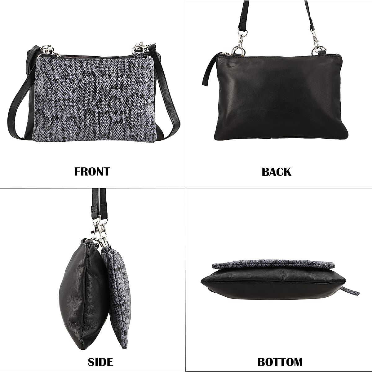 Gray Genuine Leather Snake Foil Pattern Crossbody Bag image number 2