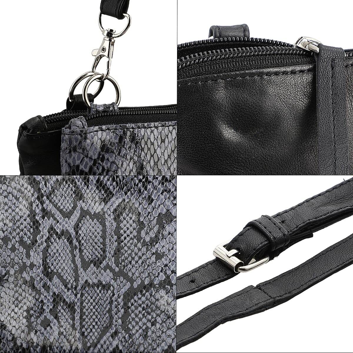 Gray Genuine Leather Snake Foil Pattern Crossbody Bag image number 3