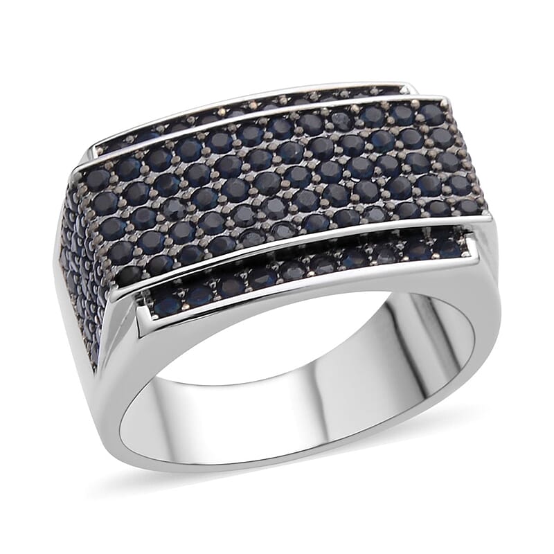 Simulated Black Diamond Men's Ring in Rhodium & Silvertone (Size 10.0) 3.00 ctw