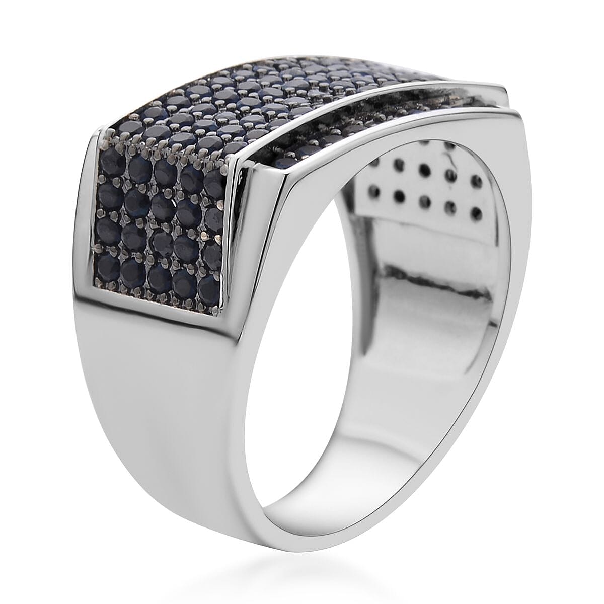 Simulated Black Diamond Men's Ring in Rhodium & Silvertone (Size 10.0) 3.00 ctw image number 3