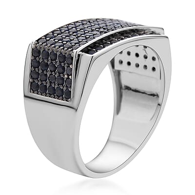 Simulated Black Diamond Men's Ring in Rhodium & Silvertone (Size 10.0) 3.00 ctw