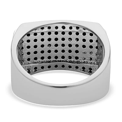 Simulated Black Diamond Men's Ring in Rhodium & Silvertone (Size 10.0) 3.00 ctw