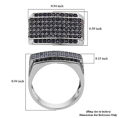 Simulated Black Diamond Men's Ring in Rhodium & Silvertone (Size 10.0) 3.00 ctw