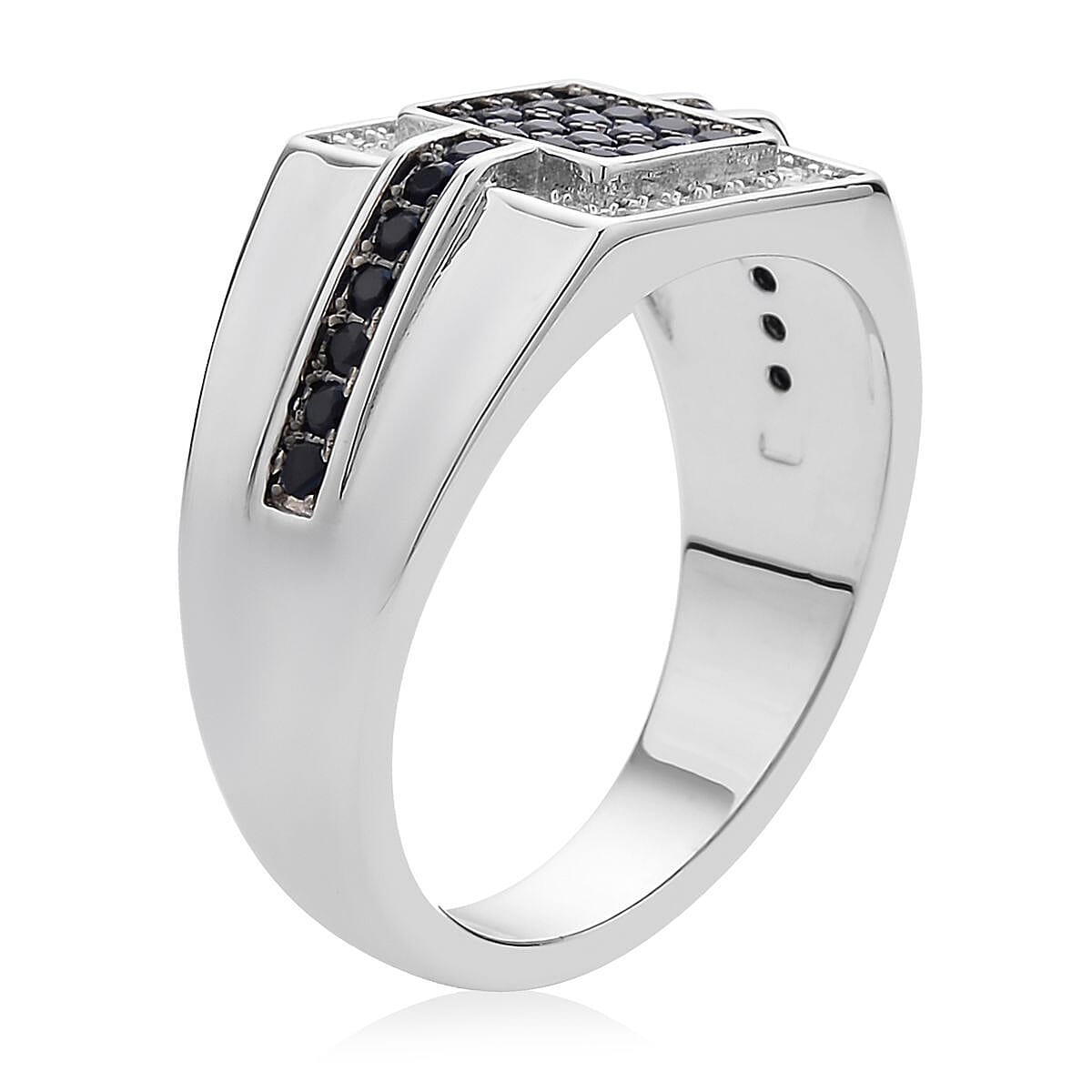 Simulated Black and White Diamond Men's Ring in Silvertone 0.70 ctw image number 3