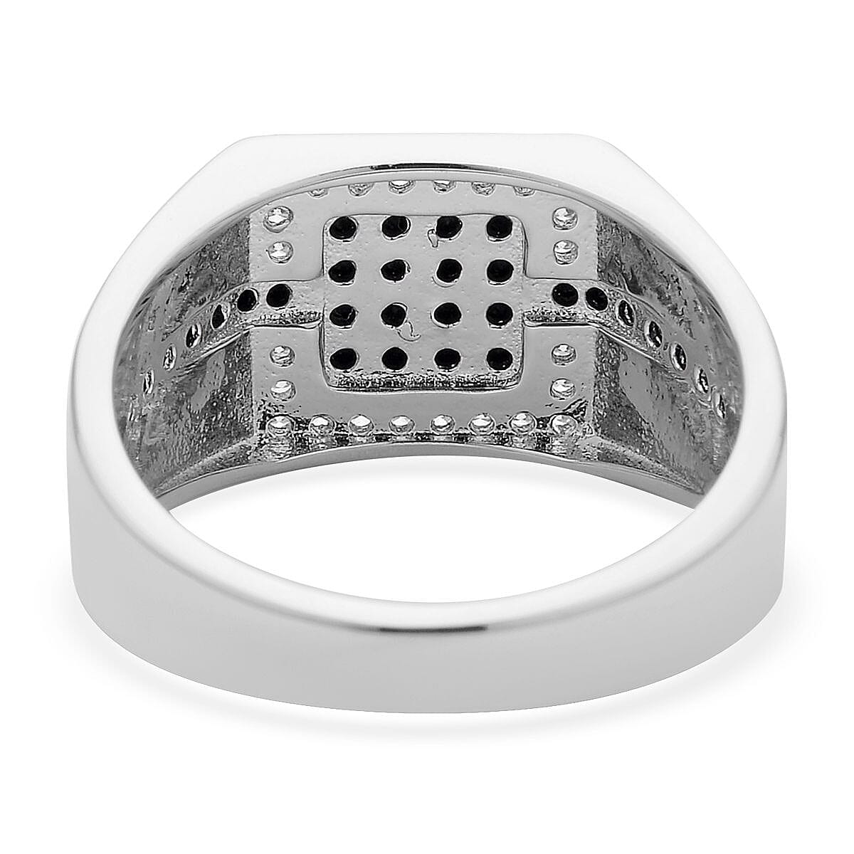 Simulated Black and White Diamond Men's Ring in Silvertone (Size 10.0) 0.70 ctw