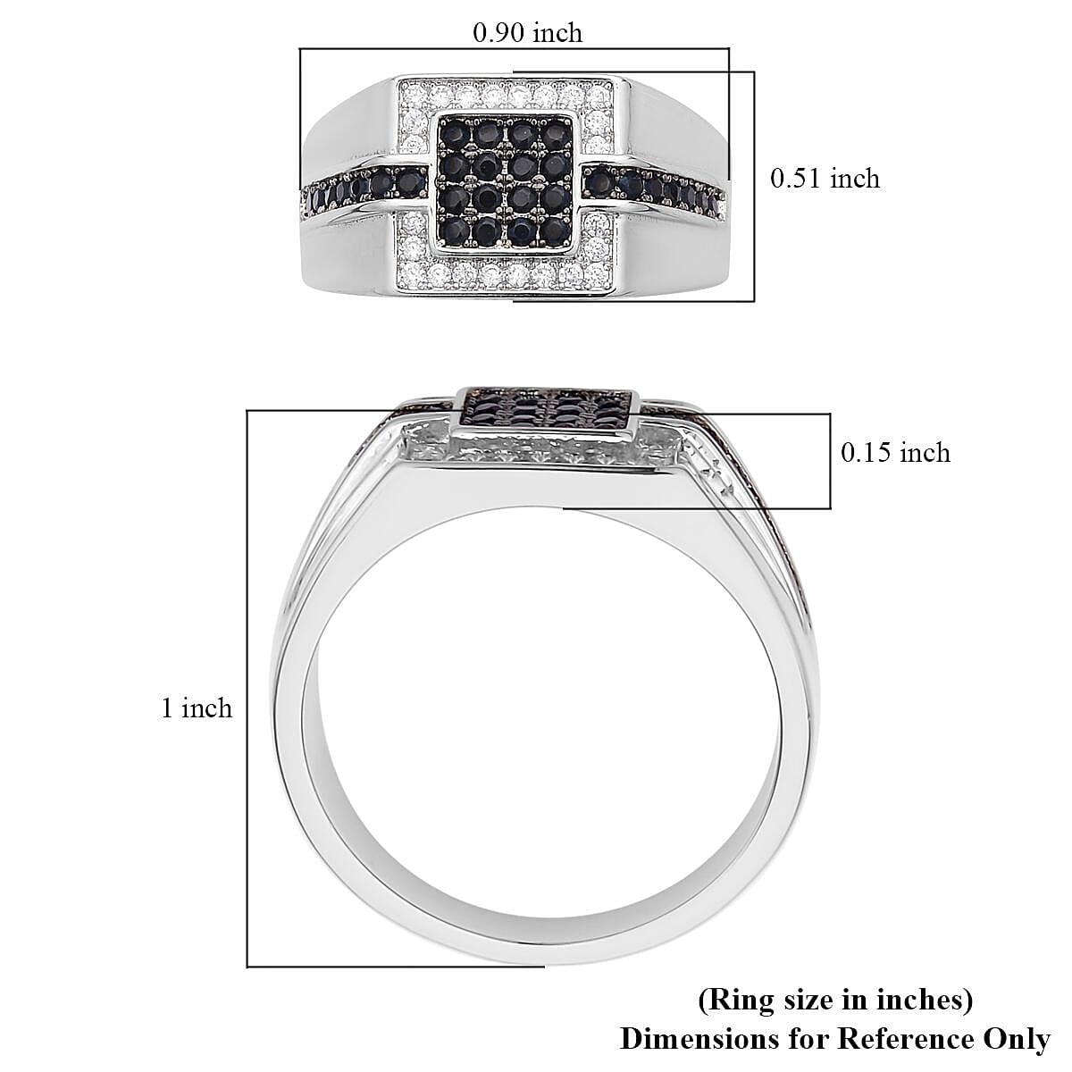 Simulated Black and White Diamond Men's Ring in Silvertone (Size 10.0) 0.70 ctw