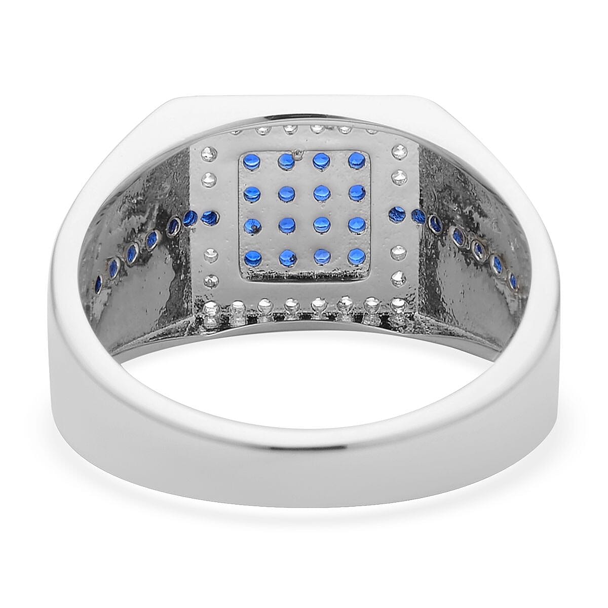 Simulated Blue and White Diamond Men's Ring in Silvertone (Size 14.0) 0.70 ctw image number 4