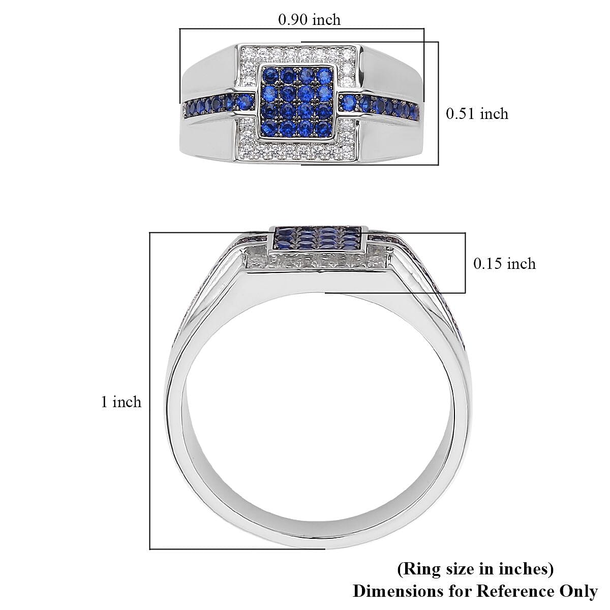Simulated Blue and White Diamond Men's Ring in Silvertone (Size 14.0) 0.70 ctw image number 5
