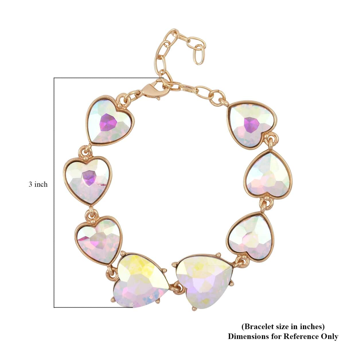 White Mystic Color Glass Heart Bracelet in Goldtone (7.50-9.50In) image number 3