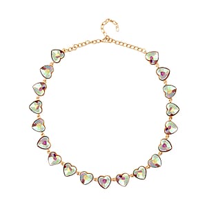 White Mystic Color Glass Heart Necklace 20-22 Inches in Goldtone
