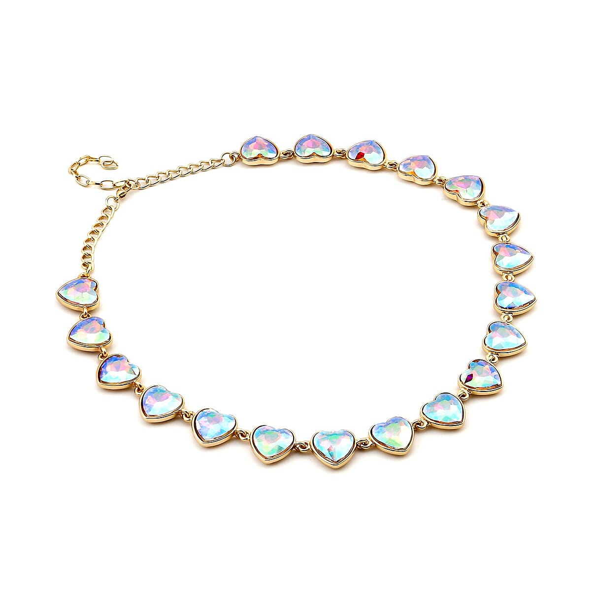 White Mystic Color Glass Heart Necklace 20-22 Inches in Goldtone image number 2