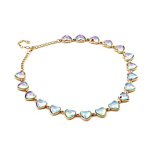 White Mystic Color Glass Heart Necklace 20-22 Inches in Goldtone