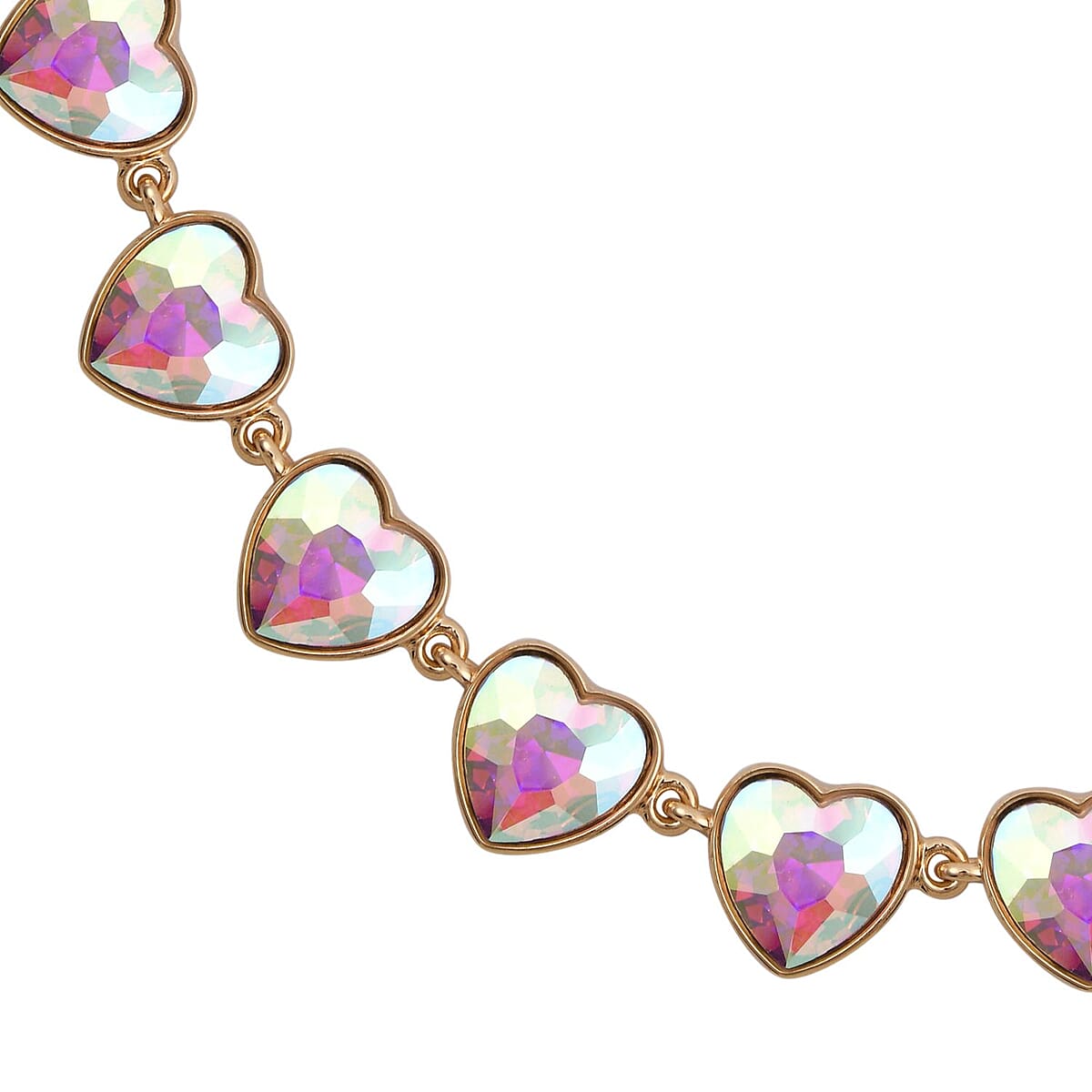 White Mystic Color Glass Heart Necklace 20-22 Inches in Goldtone image number 3
