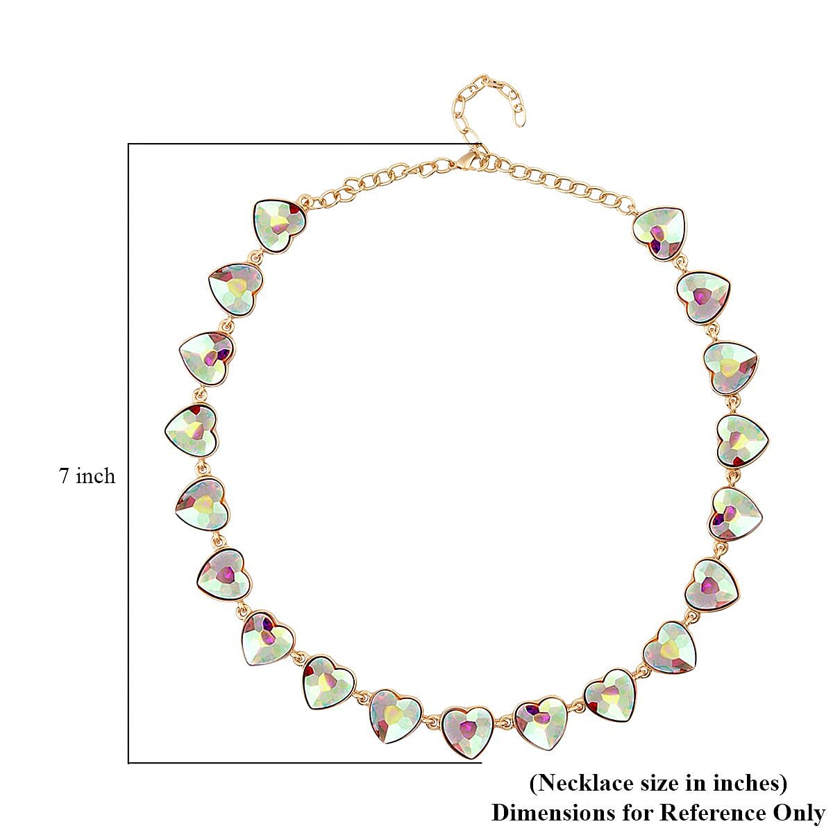 White Mystic Color Glass Heart Necklace 20-22 Inches in Goldtone image number 4