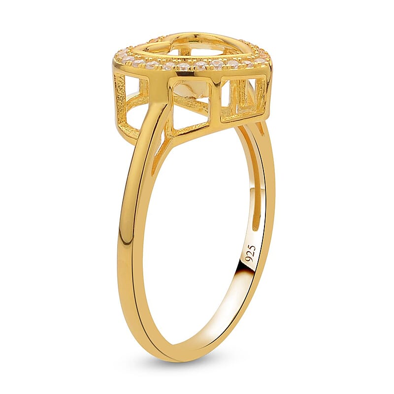 Simulated Yellow and White Diamond Heart Shape Dancing Ring in 14K Yellow Gold Over Sterling Silver (Size 8.0) 1.00 ctw