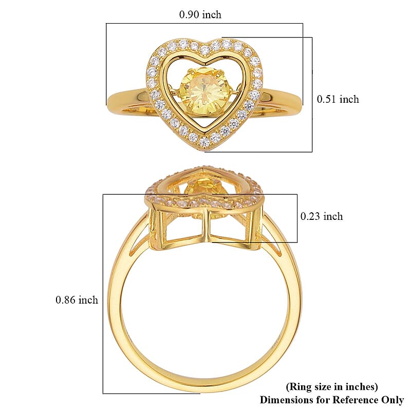 Simulated Yellow and White Diamond Heart Shape Dancing Ring in 14K Yellow Gold Over Sterling Silver (Size 8.0) 1.00 ctw