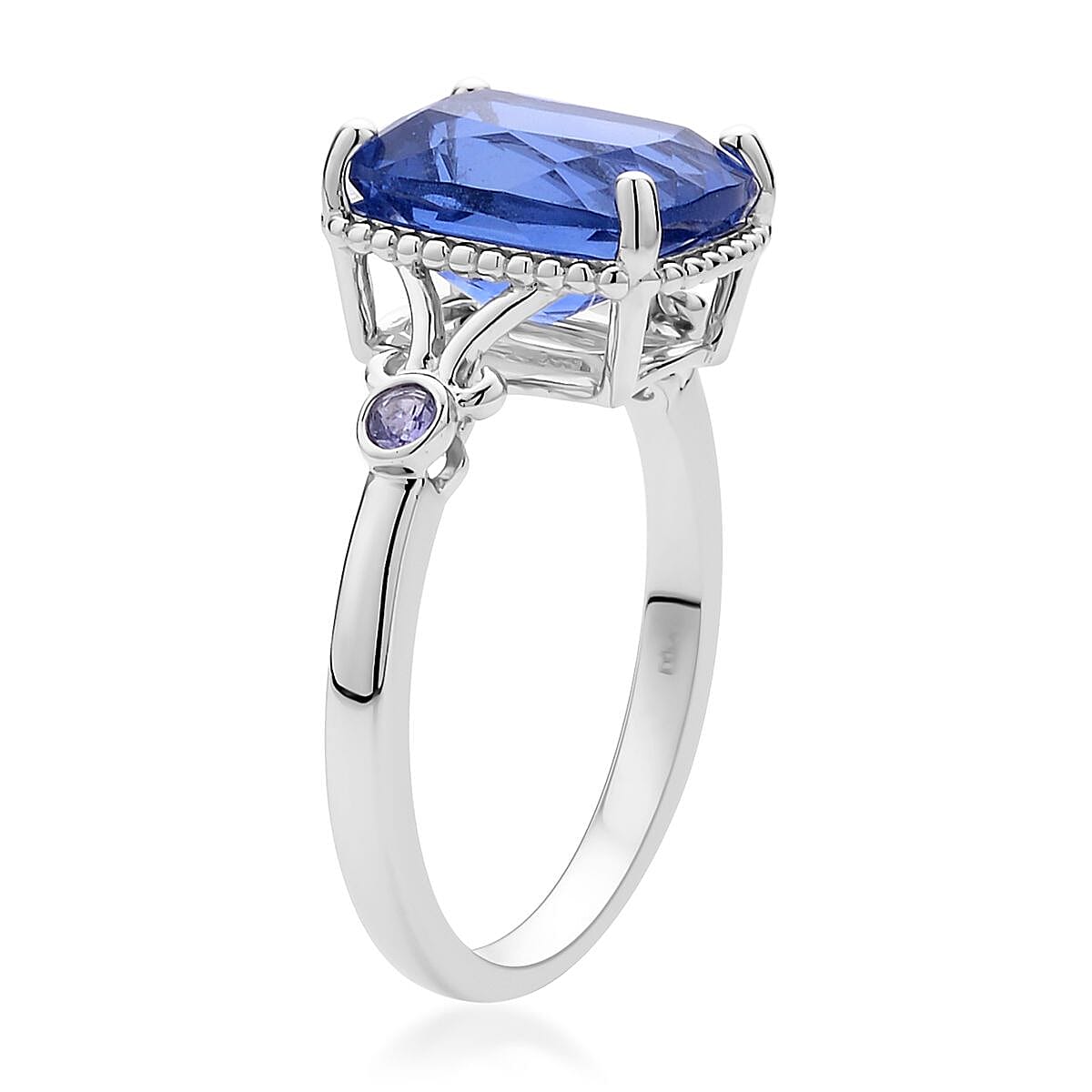 Color Change Fluorite and Tanzanite Ring in Rhodium Over Sterling Silver (Size 10.0) 4.85 ctw image number 3