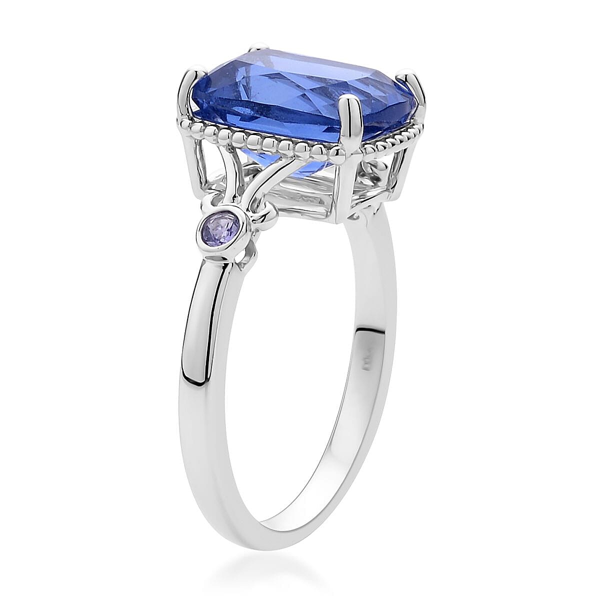 Color Change Fluorite and Tanzanite Ring in Rhodium Over Sterling Silver (Size 5.0) 4.85 ctw image number 3
