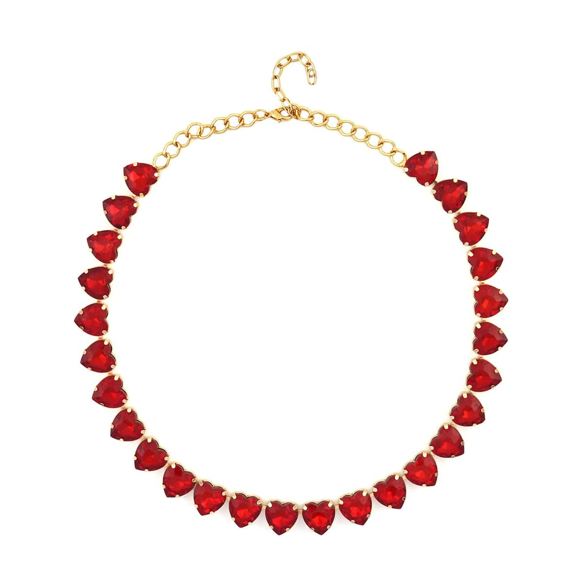 Red Color Glass Heart Necklace 20-22 Inches in Goldtone image number 0