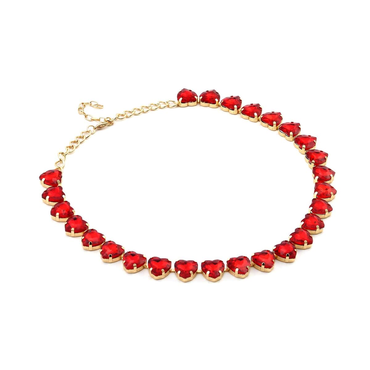 Red Color Glass Heart Necklace 20-22 Inches in Goldtone image number 2