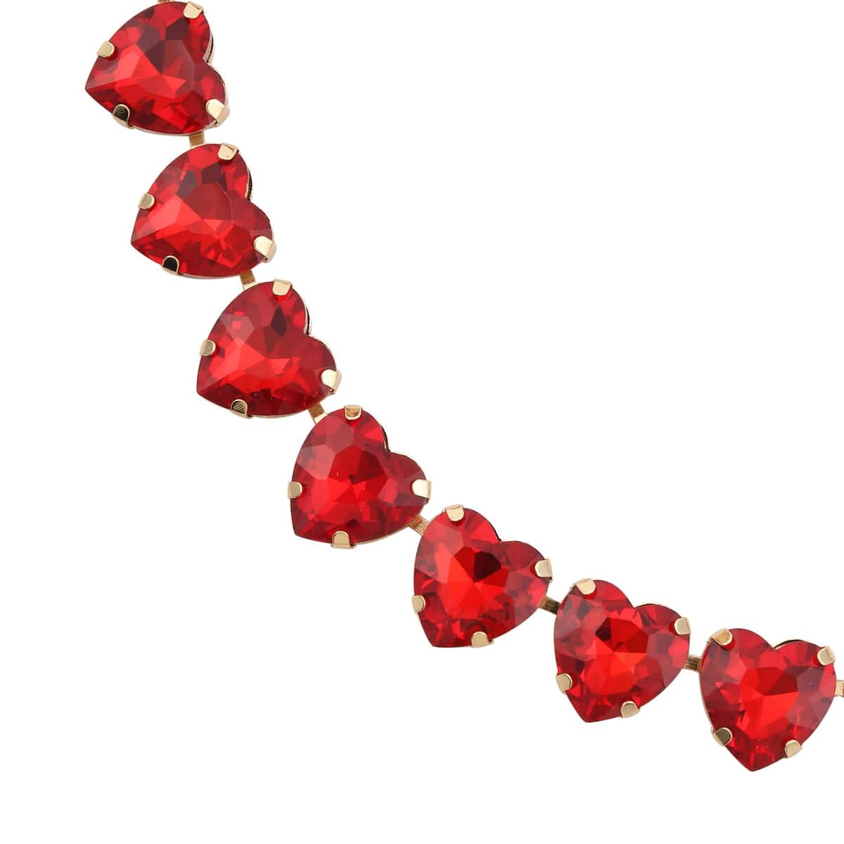 Red Color Glass Heart Necklace 20-22 Inches in Goldtone image number 3