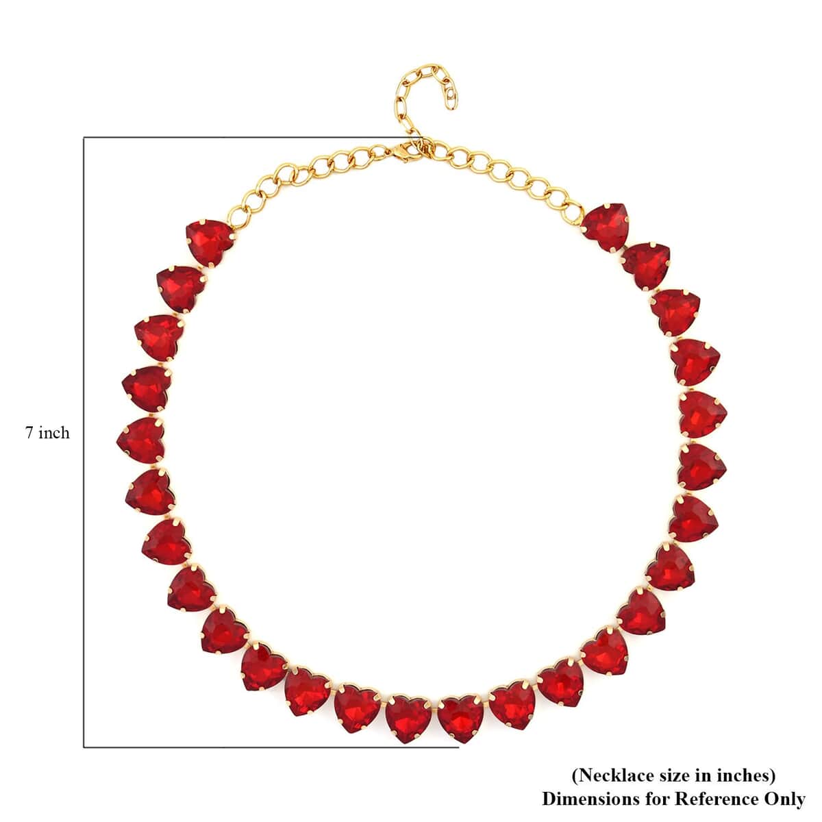 Red Color Glass Heart Necklace 20-22 Inches in Goldtone image number 4